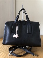 Radley Black Leather Double Zipped Shoulder Handbag With Dog Tag