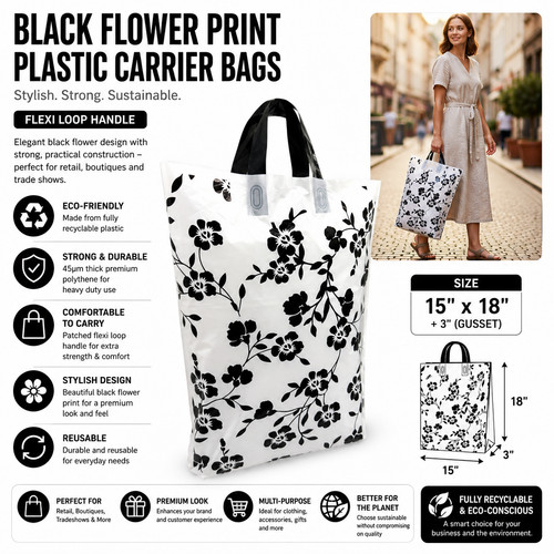 Black flower print plastic - black,