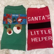 Christmas dog Jumpers 2 For A Tenner! Small 12” Backs Red And green Reindeer New