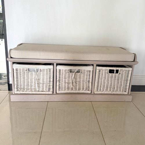 Grey wooden storage bench - grey, with