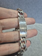 Heavy Mens Vintage Sterling Silver ID Curb Link Bracelet 9"