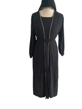 Ladies 4 piece Crepe Jacket Open Diamante Abaya Jilbab Maxi in Black 52,54,56,58
