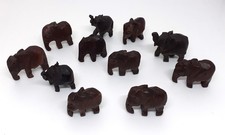 Collection of 11 Vintage Small Wooden Carved Elephants 3 cm High Ornaments