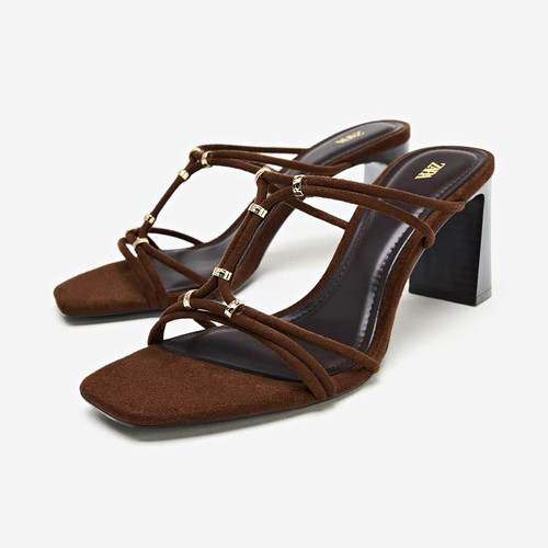 Brown suede strappy - suede, square
