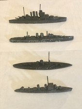 4x Vintage (Crescent / Timpo ?) Waterline Diecast RN Warships/Battleships VGC