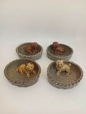 VINTAGE WADE DOG IN BASKET TRINKET HOLDER SET OF FOUR