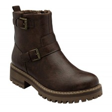 LOTUS - Jagger | Ladies/Womens Zip Up Block Heel Ankle Biker Style Boot Brown