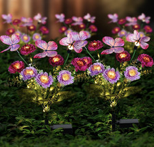 2 Pack Solar Powered Lights Outdoor Garden Lights with Waterproof Flowers