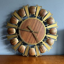 Vintage Estyma West German Starburst Metal Wood Effect Wall Clock Mid Century