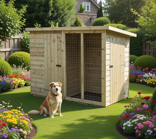 Wooden dog kennel and run - kennel,