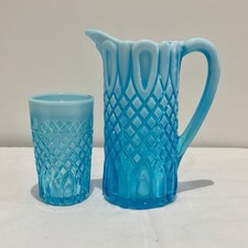 Vintage Davidson Blue Pearline glass jug and tumbler