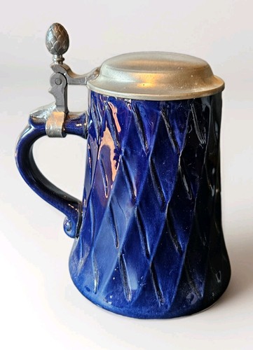 Blue zinn beer stein german - blue,