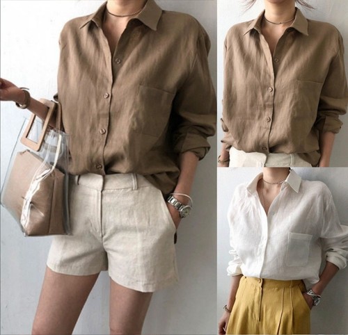 Womens linen cotton button - womens,
