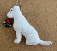 WHITE STAFFORDSHIRE BULL TERRIER with CHRISTMAS WREATH - Part needle felted DOG