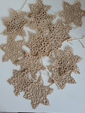 Crochet Christmas decorations Flakes Stars  Beige Cotton 