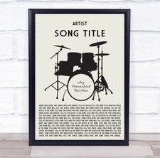 Drum Kit Black Any Song Lyric Personalised Print
