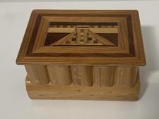 Vintage Wood Carved Mayan Ruin Puzzle Stash Box Handmade Mexico Exotic Wood 5in