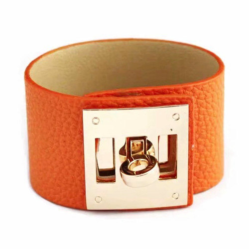 Orange leather cuff bracelet - orange,