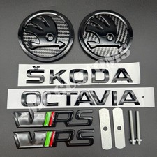 Fits Skoda Octavia Mk3 VRS Black Carbon Fiber Style Bonnet & Boot Letters Badge