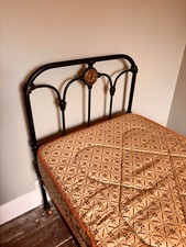 Vintage Victorian Cast Iron Bed On Wheels Single 2ft 6 with Mattress Bed Frame