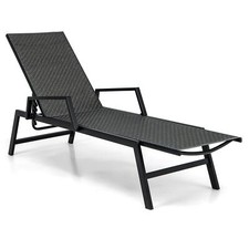 COSTWAY Wicker Outdoor Chaise Lounge Adjustable Rattan Garden Lounge Chair