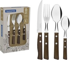 Tramontina 24 Piece Cutlery Set Wooden Handle S/Steel BBQ Barbecue Tableware New