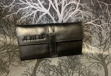 Black Leather Jewellery Roll Holder.  Great for travelling lots of Compartments