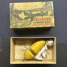 Vintage Pflueger FISHING LURE Bulldog BABY GLOBE 3750 YEL-GOLD WITH BOX