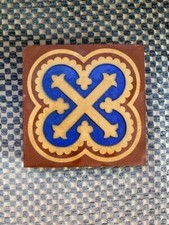 Original victorian encaustic and enamel reclaimed tile 4.25inches