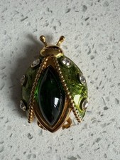 CHRISTIAN DIOR POURED GLASS ENAMEL CRYSTAL LADYBUG BEETLE BROOCH GREEN