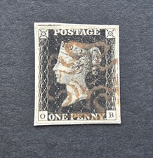 1840 GB QV 1d Penny black  4 margins