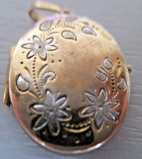 Antique 9ct Gold Locket Spiral Pattern Art Deco Solid 375 Gold Back & Front