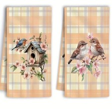 2pcs birds nature blossom Tea Kitchen Bath Travel hand/dish towels  Microfiber