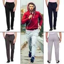 Mens Fleece Jogging Bottoms Open Hem Tracksuit Sweatpants Gym Workout Trousers