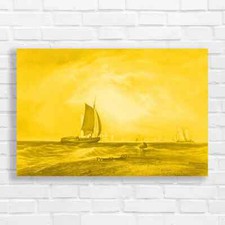 Coastal Sailing Vessels Yellow Canvas Print Large Picture Wall Art