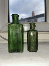 2x Vintage Green Glass Ribbed