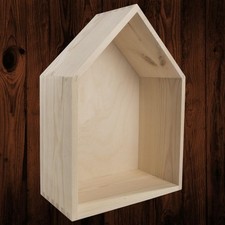 Large Wooden House Shaped Shelf Plain Pine to Decorate | With Background
