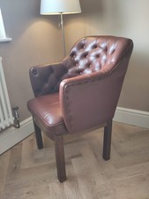 Vintage tan leather chesterfield captain's chair club armchair