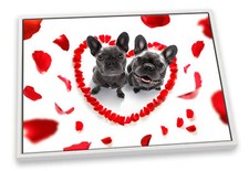 French Bulldogs Love Heart Red Red CANVAS FLOATER FRAME Wall Art Print Picture