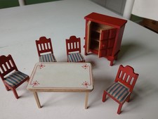 Lundby dolls house furniture - rectangular table, 4 chairs, dresser
