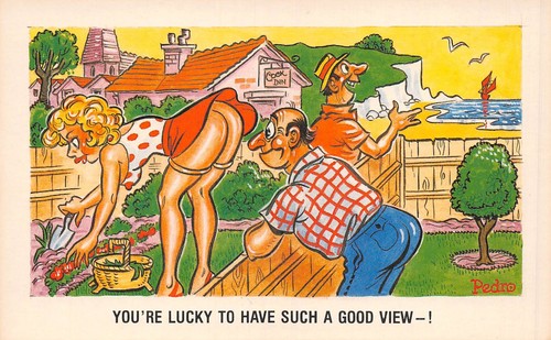 Postcard comic risque - comic, girl