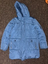 M&S Girls Blue Thick Winter Coat Age 10-11 Years Christmas Tree