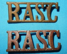 RASC ROYAL ARMY SERVICE CORPS BRITISH MILITARY BRASS SHOULDER TITLE BADGE PAIR