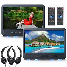 2x10.1" Twin Screen Car Headrest DVD Player TV Monitor 1024x600 USB HDMI+Headset