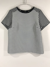 Oasis Ivory Black Mix Tile Pattern Short Sleeve PU Trim Neck Blouse Size 10