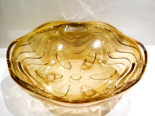 Vintage art glass footed - art,