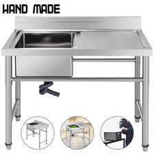 VEVOR Commercial Kitchen Wash Table Stainless Steel Sink Single Bowl Waste Kit 