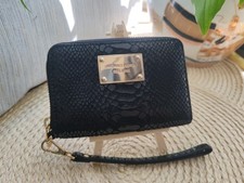 Michael Kors  Wallet Zip Wristlet Python Embossed Black Leather 