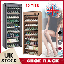 10 Tier Cabinet Storage Organiser Shoe Rack Stand Holds 27 Pairs Dustproof UK