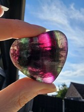 Rainbow fluorite crystal Heart Palm Palmstone 56g 4.7cm